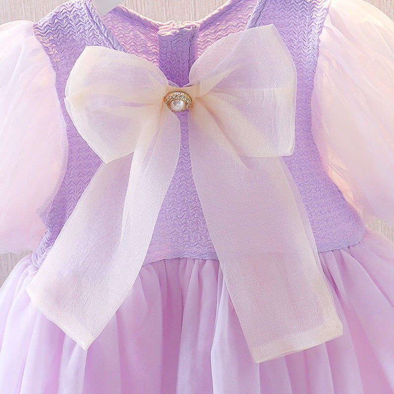 summer korean style french fairy dress - kids' large bow tutu dress for baby girls - purple tulle dress