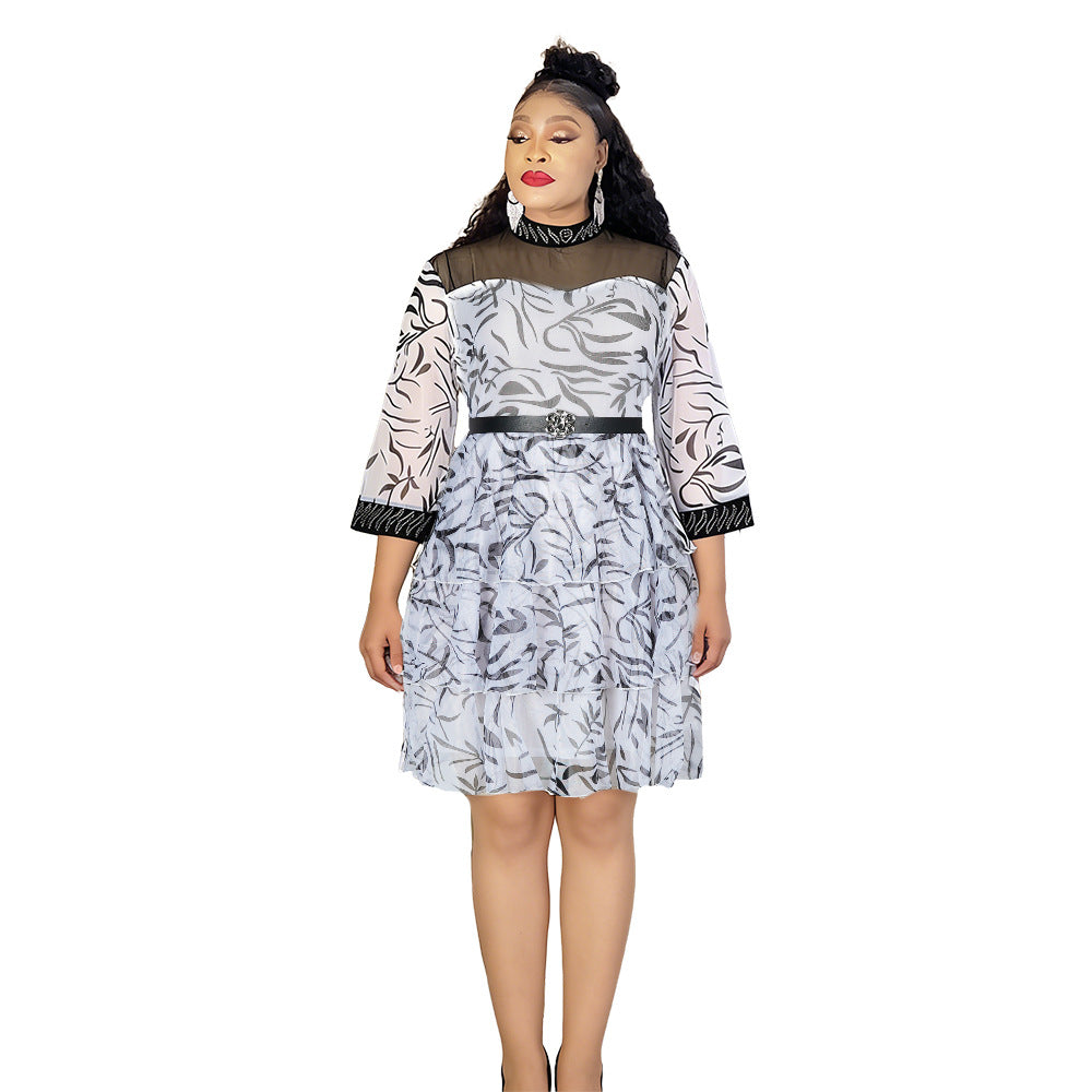 Fashionexport dress a-line skirt africanplus size women's clothing  chiffon cake skirt dress comes with belt