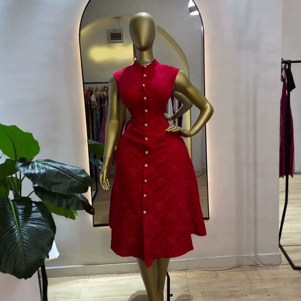 European and american cross-border women's clothing:  summer new arrivals - fashionable and elegant jacquard slim-fit floral midi dress