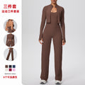 brushed tight drawstring halter vest wide-leg long three-piece set sports running fitness yoga suit