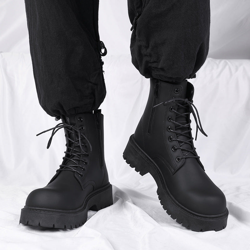 Boots for men 2026new arrivalspring black british style fan motorcycle workwear boots high-top soft leather waterproofcasual leather boots