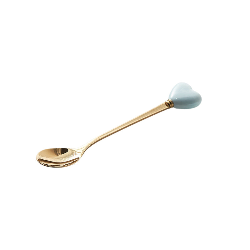 Luxury ceramic spoon stainless steel coffee spoon afternoon tea cake dessert spoon cross-border high-value small fork soup spoon