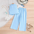 kidssuit sky blue lapel sleeveless open lining suit pants girl summercasualtwo-piece set