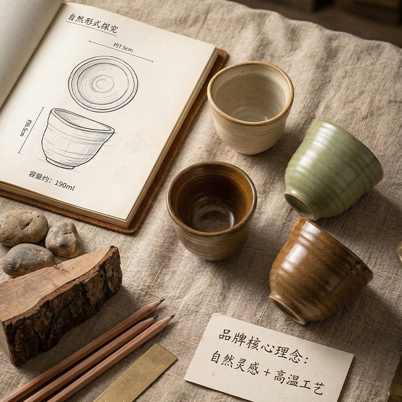 Stoneware japanese style hand-held ceramic coffee cup for one person retro mug office afternoon tea kung fu drinking cup