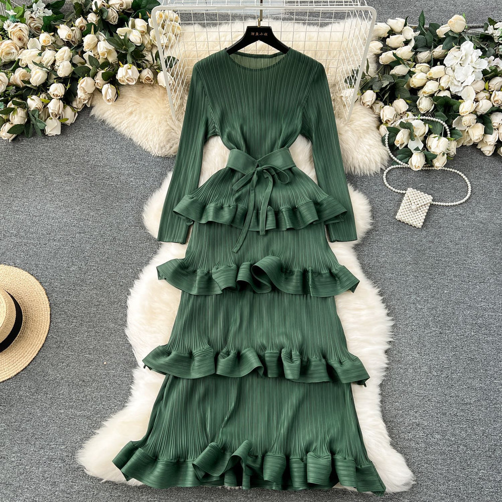 Classy banquet dress classyaccessible luxuryniche styleruffles cake skirt heavy industry pleated silmlongdress