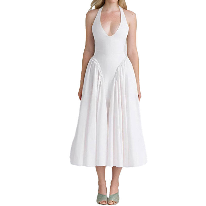 cross-border e-commerce european and american women's clothing: new summer collection - elegant v-neck halter neck sexy evening dress