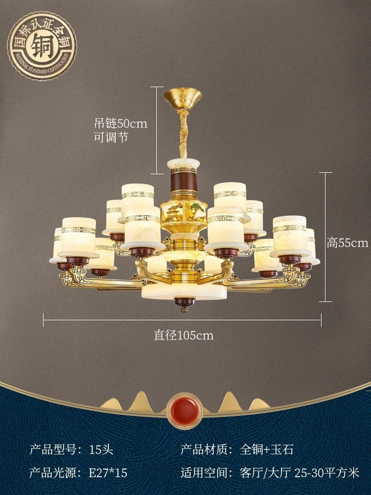 For home house classy chandelier natural jade duplex new lamp zhongshan full copper ancient town new chinoiserie marble