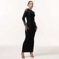 C7592 cross-border   fashion women's elegant high neck rhinestone exquisite high-end dress