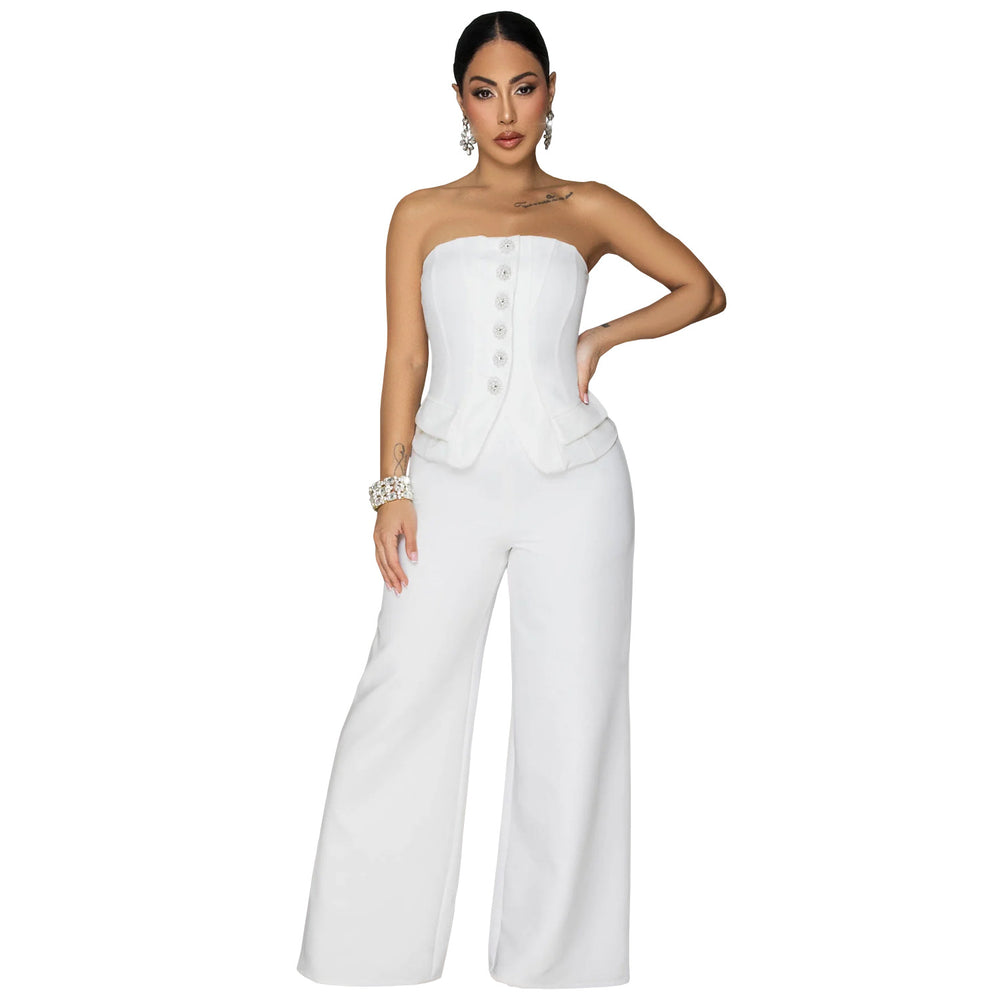 C7628 cross-border   fashion women's sexy bandeau backless casual wide-leg jumpsuit