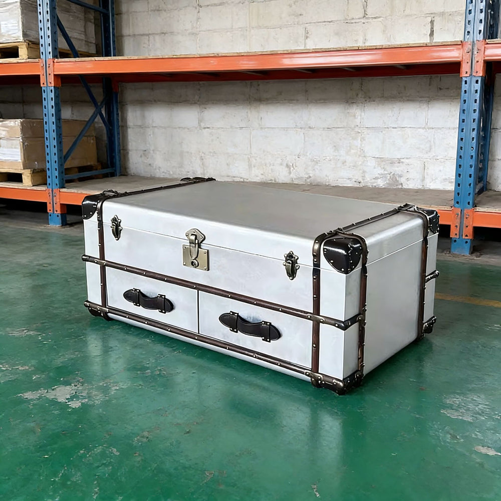 Medieval style coffee table american country industrial style space aluminum leather creative stylish coffee table retro rivet storage box