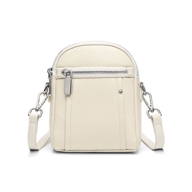 Casual leather large-capacity mobile phone bag women's versatile cowhide shoulder bag 2025 new double-layer zipper bag messenger bag