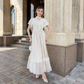 summer new arrival: white lace patchwork flowy elegant vintage lightweight maxi dress