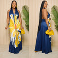 C6632 cross-border   fashion women's backless halter neck printed maxi dress