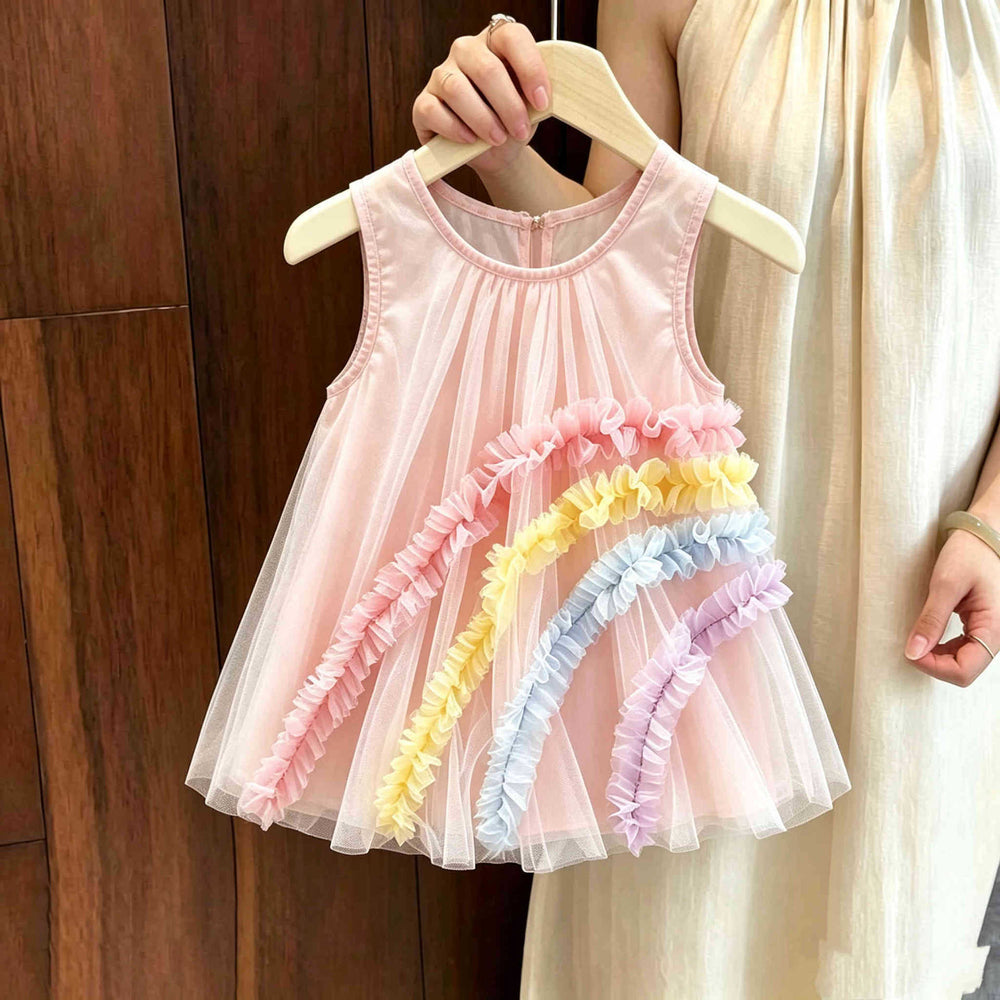 summer new girls' tulle dress - stylish baby rainbow princess sleeveless sundress