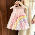 summer new girls' tulle dress - stylish baby rainbow princess sleeveless sundress