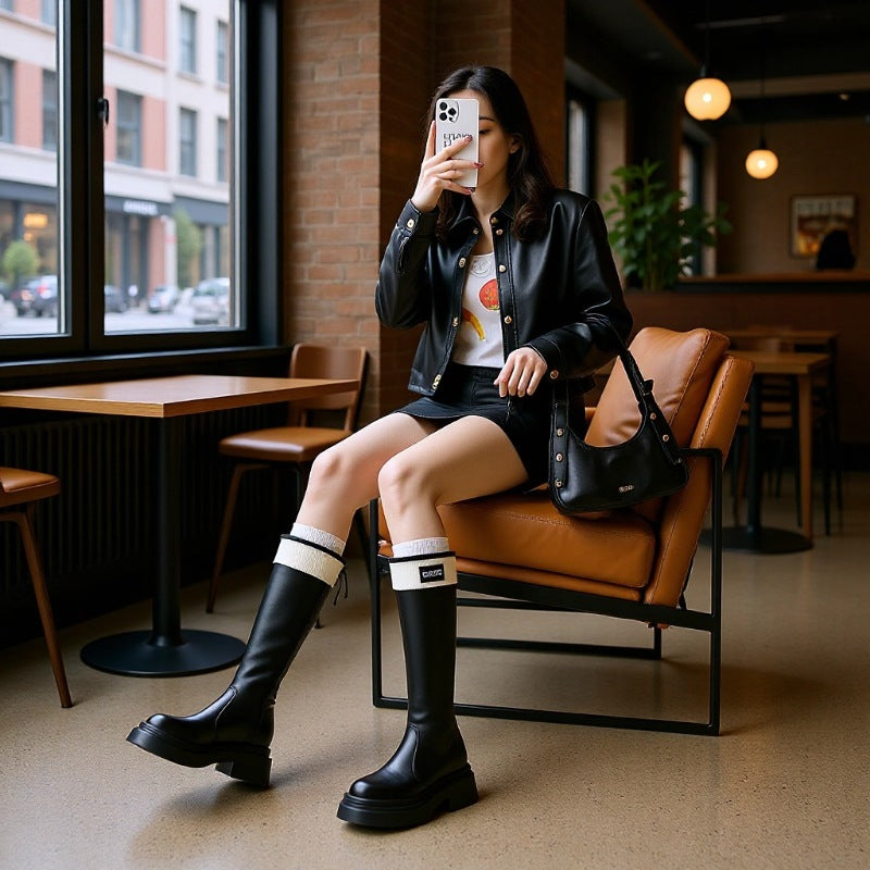Personalized products thick heel thick sole black hidden heel not over the knee casual long boots girls boots knight boots