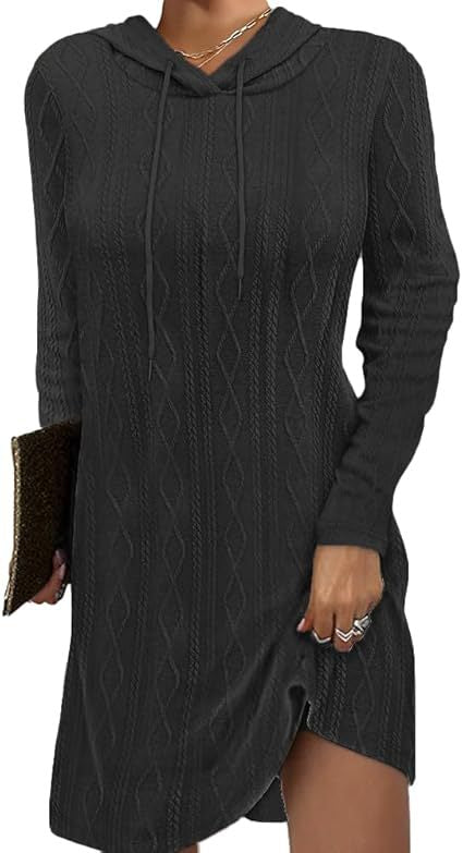 European and American   independent station 2024 solid color long-sleeved hooded pullover knitted dress women