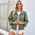 spring european and american cross-border women's fashion  new arrival washed loose fit three-quarter sleeve military green denim jacket top