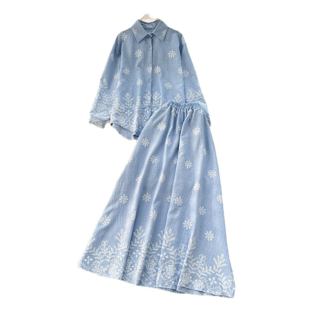 French chic two-piece set: autumn lantern sleeve blouse & high-waisted maxi skirt - effortless style for work or play