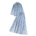French chic two-piece set: autumn lantern sleeve blouse & high-waisted maxi skirt - effortless style for work or play