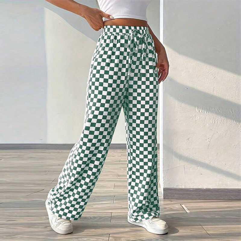 Ruihu 2025 summer  independent station  Europe and the United States black and white plaid casual pants long ins straight pants women's clothing