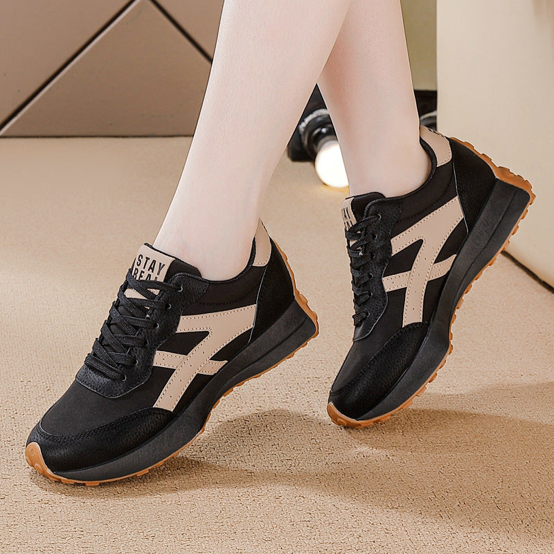 plus size women's shoes new arrival breathable leather sneakers women's korean version thick solecasual soft bottom running dad shoes