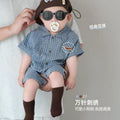 Infant and toddler boys' summer clothing,  summer collection. korean-style casual striped design, short-sleeved romper/hooded onesie for outings and crawling