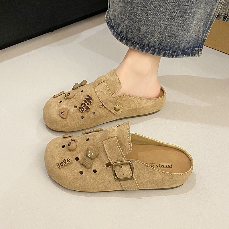 Family wear birkenstock shoes toe-cap half slippers for women outwear inner height new arrivalretro lazy half slippers crocs shoes for women
