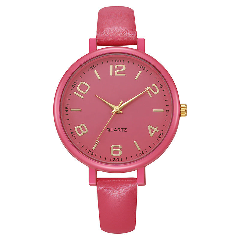 Vintage casual women's thin leather strap watch - elegant, classic, digital-inspired, niche style, student quartz wristwatch