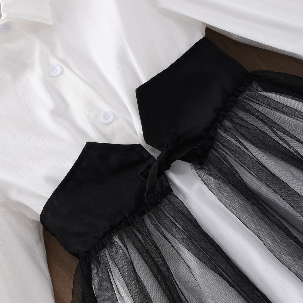 new arrival female youthlong sleeves lapel girdle mesh patchwork dress