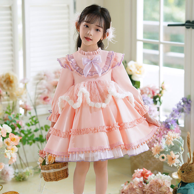 Ready-to-ship lolita princess dress for girls, baby girl's first birthday lolita birthday outfit, stylish spring and autumn dress, korean style