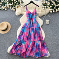 Vacation style v neckhalter suspender dress women's summerk-style sleeveless sexy waist slimming lookprinting long skirt