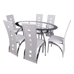 Customizable home dining table and chair set - minimalist clear glass table with backrest chairs - modern restaurant style, export quality, complete dining set