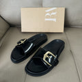 Spain 2025 spring/summer new women's one-strap sandals & slippers - versatile leather buckle detail, casual low heel, flat women's shoes