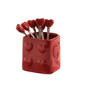 Heart-shaped ceramic fruit fork set - exquisite afternoon tea, hotel & restaurant decor, high-value fruit picks with storage jar - wholesale