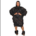 spring/summer chiffon tassel ribbed lace stand collar oversized midi dress