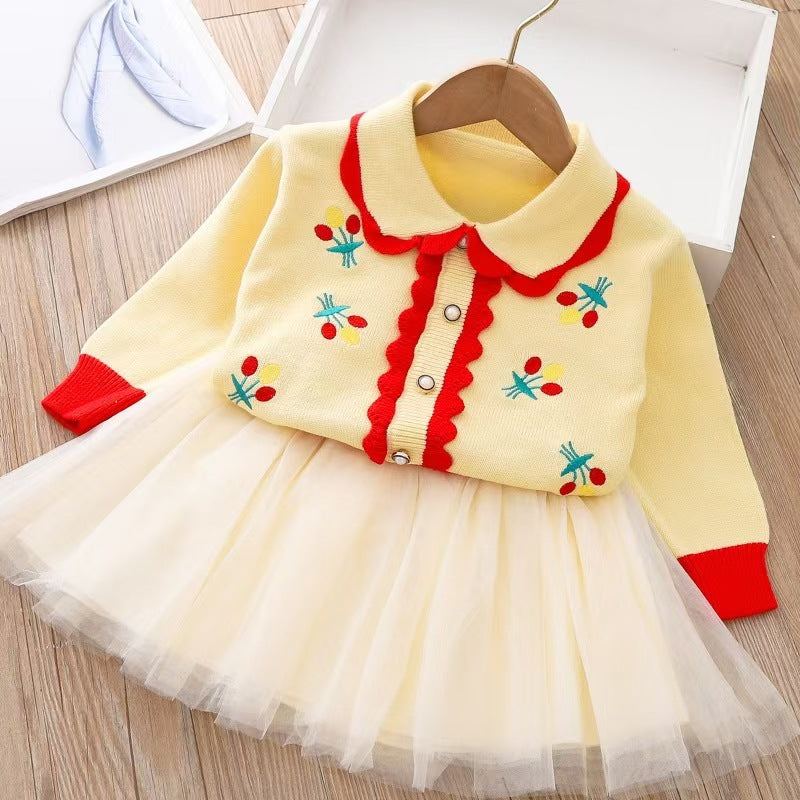 Kids' fall/winter sweater dress set - new korean style knitted sweater top and skirt two-piece outfit for toddlers and young children