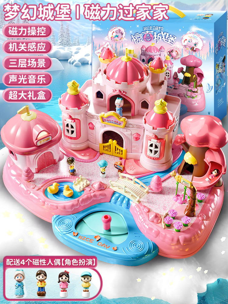 New arrival play house magnetic toy princess doll house small doll girl girl villa suit birthday gift