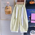 【100% cotton】summer lightweight breathable cool casual versatile belted scimitar casual pants 2614