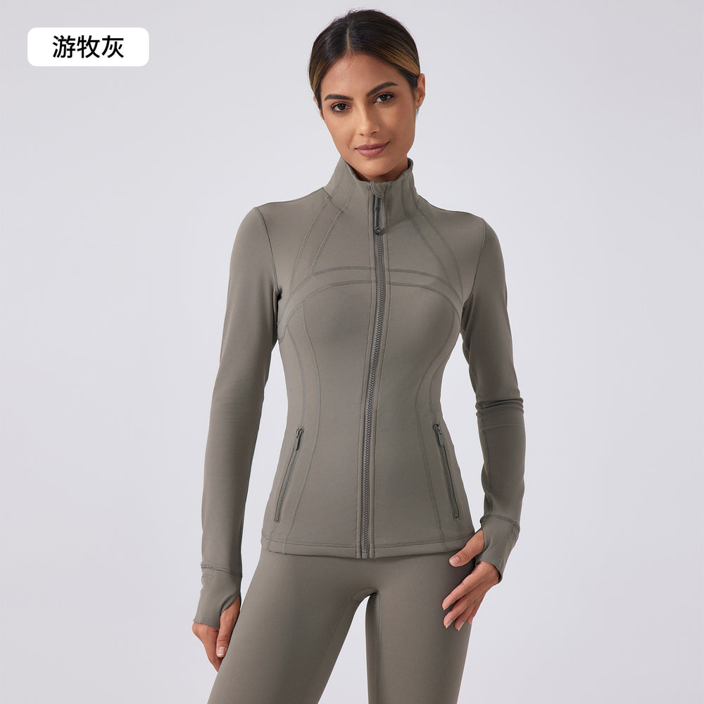 Autumn new yoga jacket women's running cycling sports long sleeve slim fit stand collar workout fitness apparel daw182