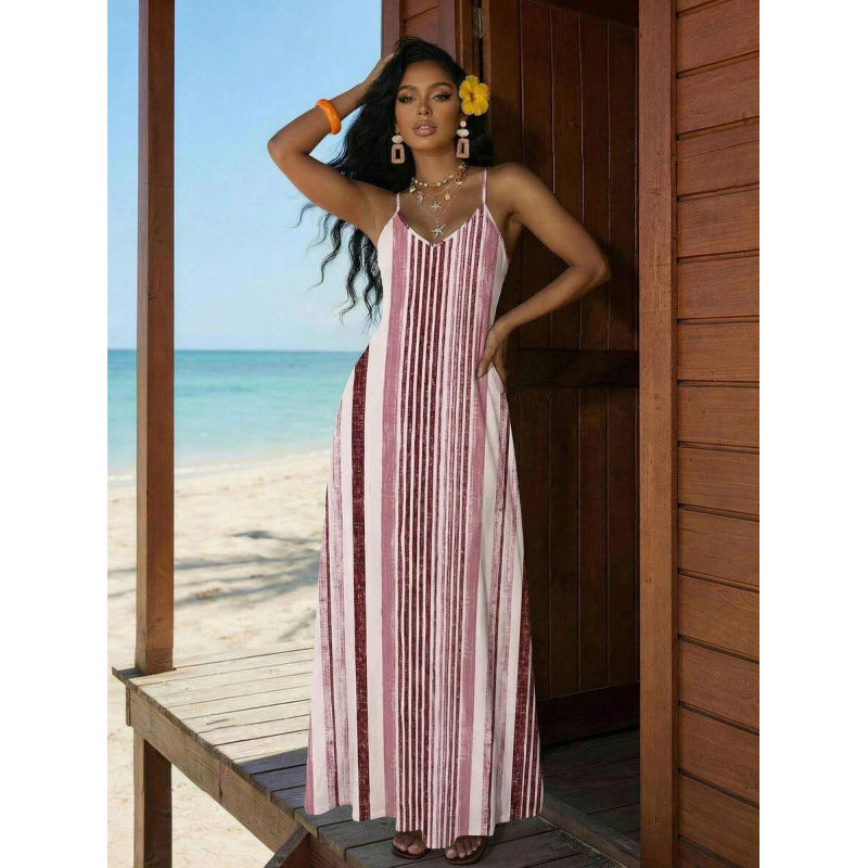 Amazon european and american bohemian style backless loose dress women's  summer new simple skirt