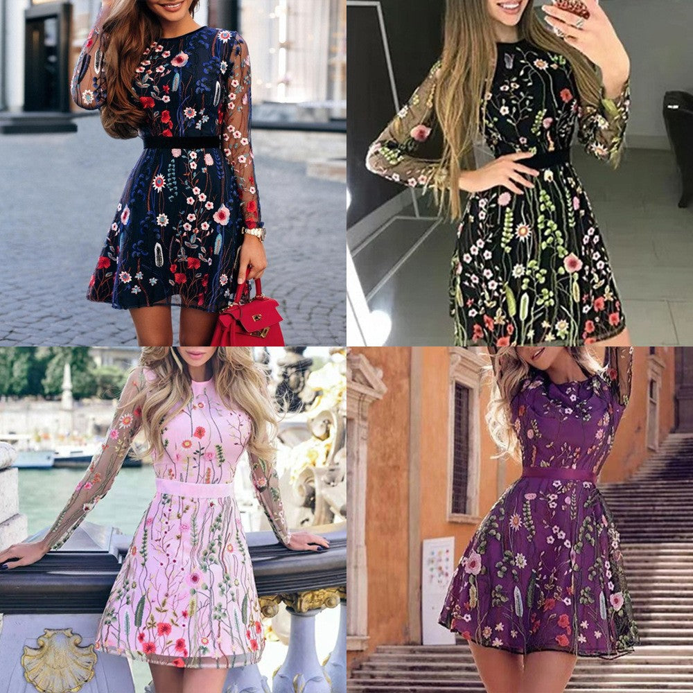 2025 spring new arrivals: european & american style women's clothing - amazon dress, embroidered bohemian floral a-line mini dress