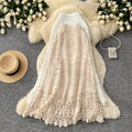 K-style heavy industry cut outknitting crochet skirt women's summerhigh waistslimming look a-line skirt tassel patchwork medium long