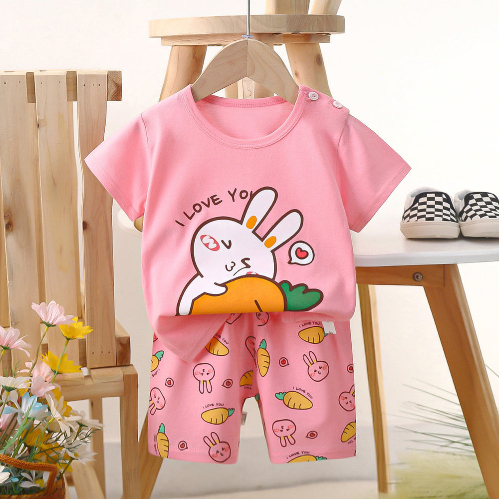 Kids' short-sleeve set: 100% cotton boys' t-shirt & baby summer outfit - girls' shorts, infant clothing, wholesale summer apparel