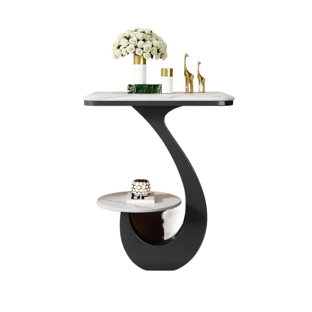 Accessible luxury modern slate side table small coffee table living room balcony double-layer round table sofa corner table side cabinet entrance storage rack