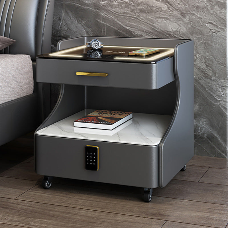 Italian smart bedside table minimalist modern leather bedroom wireless charging popular minimalist storage cabinet high-end rock slab