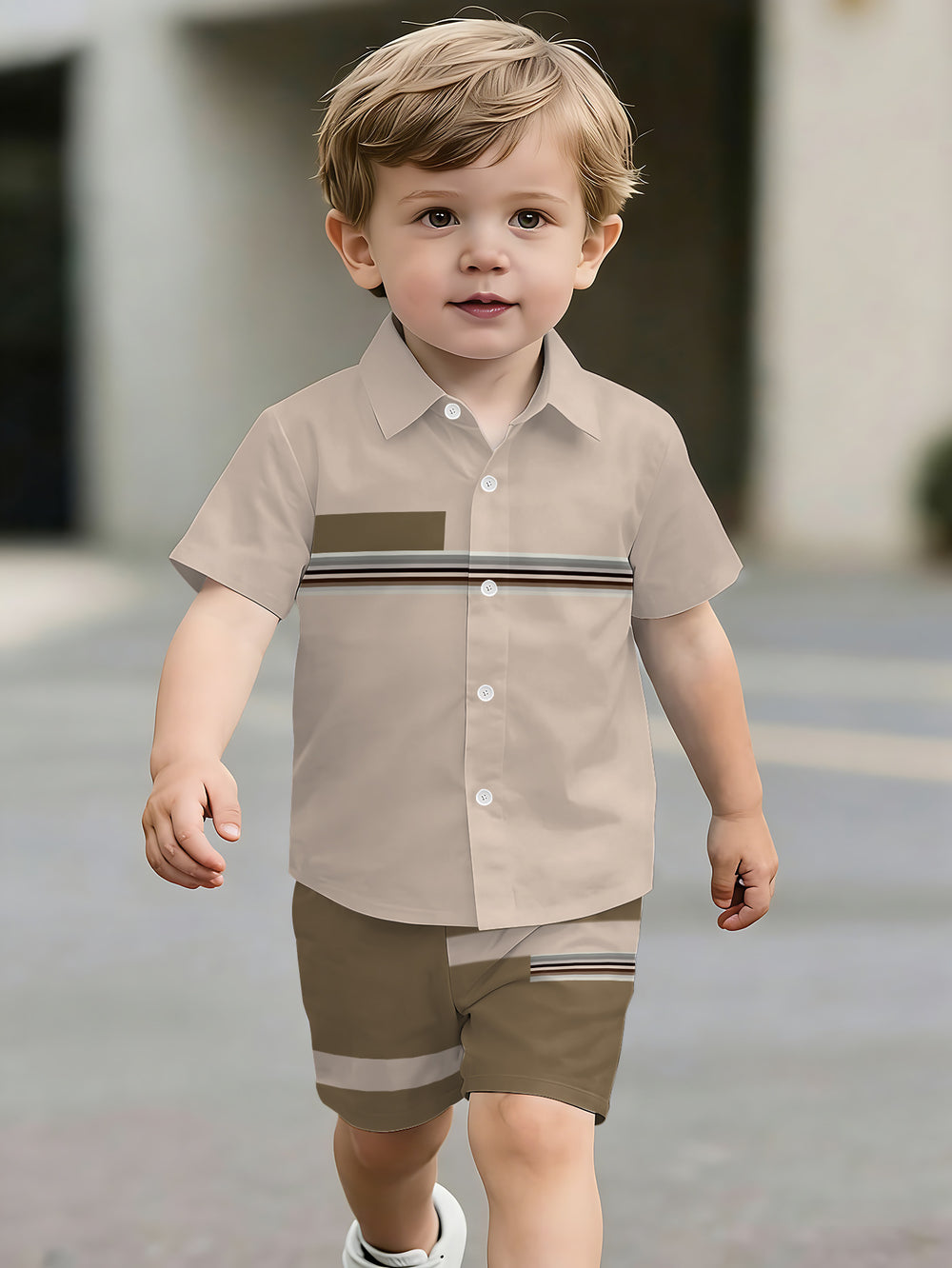 hot-selling children's short-sleeved shirt set, casual shirt set, summer simple stripes, dropshipping available