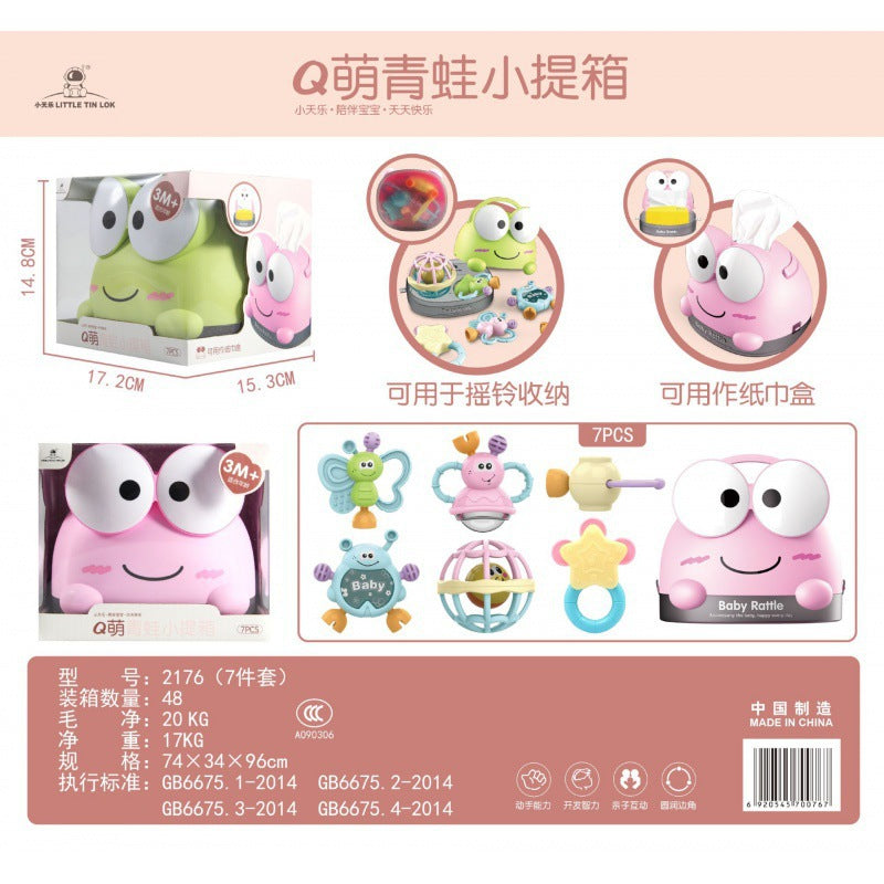 Cross-border South East Asia Baby Hand Rattle Toy Storage Box Baby Coaxing Artifact Sand Hammer Educational Teeth Biting Tooth Glue Ball Set