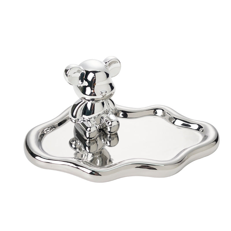 Ins electroplated silver tray popular same style photo props jewelry storage display tray cartoon bear creative ornaments