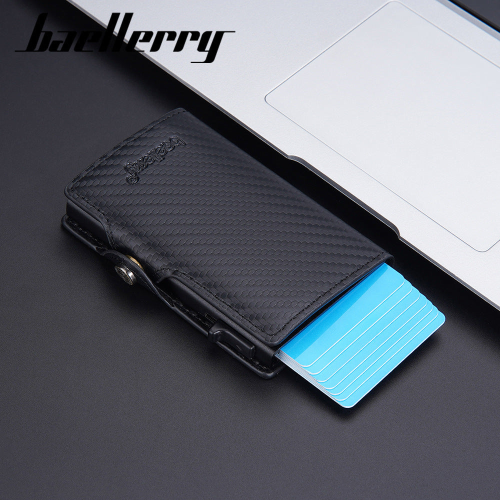Baellerry's new men's card bag  RFID aluminum box automatic pop-up credit card clip buckle wallet